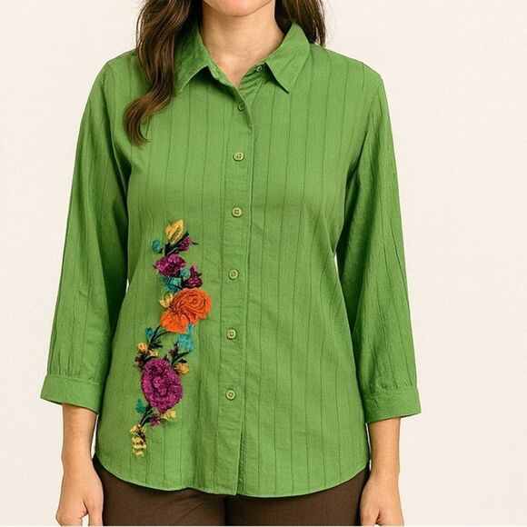 Vintage green floral shirt Medium - Picture 7 of 7